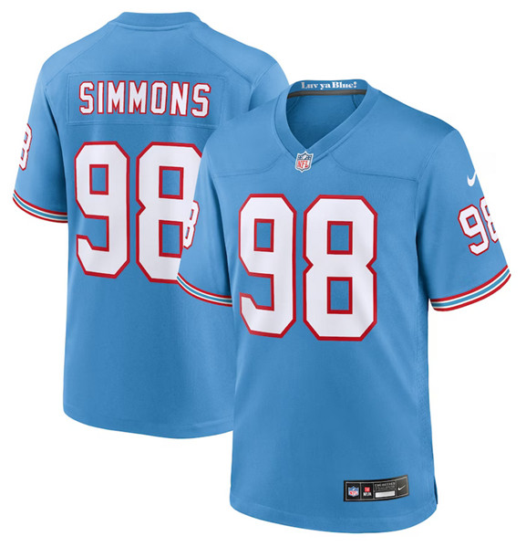 Men's Light Blue Tennessee Titans #98 Jeffery Simmons Throwback Player Stitched Game Jersey